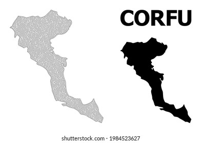 Polygonal mesh map of Corfu Island in high detail resolution. Mesh lines, triangles and dots form map of Corfu Island.