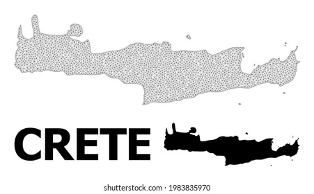 Polygonal mesh map of Crete Island in high detail resolution. Mesh lines, triangles and points form map of Crete Island.