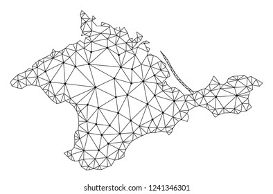 Polygonal mesh map of Crimea in black color. Abstract mesh lines, triangles and points with map of Crimea. Wire frame 2D polygonal line network in vector format. Carcass model for political templates.