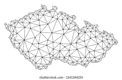 Polygonal mesh map of Czech Republic in black color. Abstract mesh lines, triangles and points with map of Czech Republic. Wire frame 2D polygonal line network in vector format.