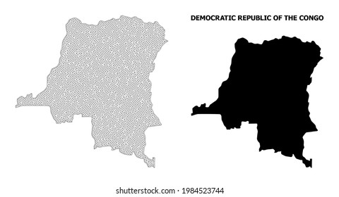 Polygonal mesh map of Democratic Republic of the Congo in high detail resolution. Mesh lines, triangles and points form map of Democratic Republic of the Congo.