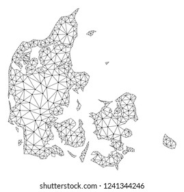 Polygonal mesh map of Denmark in black color. Abstract mesh lines, triangles and points with map of Denmark. Wire frame 2D polygonal line network in vector format. Carcass model for political posters.