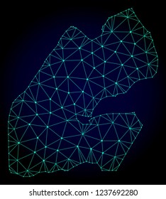 Polygonal mesh map of Djibouti. Abstract mesh lines, triangles and points on dark background with map of Djibouti. Wire frame 2D polygonal line network in vector format on a dark blue background.