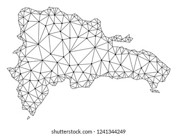 Polygonal mesh map of Dominican Republic in black color. Abstract mesh lines, triangles and points with map of Dominican Republic. Wire frame 2D polygonal line network in vector format.