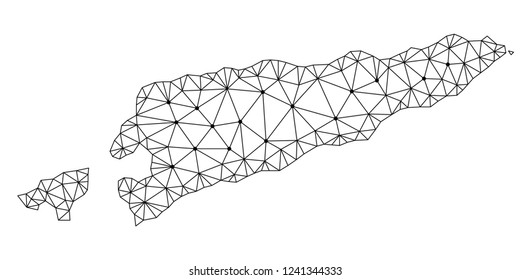 Polygonal mesh map of East Timor in black color. Abstract mesh lines, triangles and points with map of East Timor. Wire frame 2D polygonal line network in vector format.