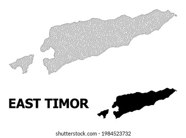 Mapa poligonal de malla de Timor Oriental con alta resolución. Líneas de malla, triángulos y puntos forman un mapa de Timor Oriental.