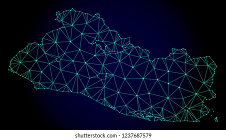 Polygonal mesh map of El Salvador. Abstract mesh lines, triangles and points on dark background with map of El Salvador.