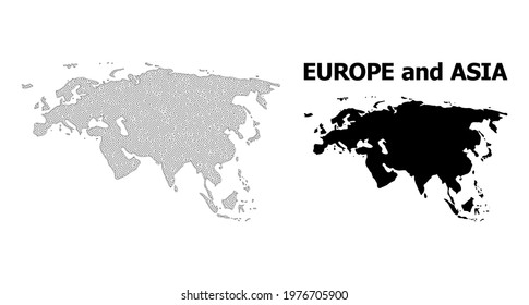 Polygonal mesh map of Europe and Asia in high detail resolution. Mesh lines, triangles and dots form map of Europe and Asia.