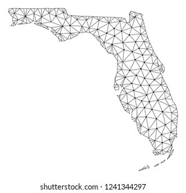 Polygonal mesh map of Florida State in black color. Abstract mesh lines, triangles and points with map of Florida State. Wire frame 2D polygonal line network in vector format.