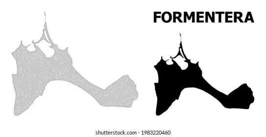 Polygonal mesh map of Formentera Island in high resolution. Mesh lines, triangles and points form map of Formentera Island.