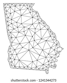 Polygonal mesh map of Georgia State in black color. Abstract mesh lines, triangles and points with map of Georgia State. Wire frame 2D polygonal line network in vector format.