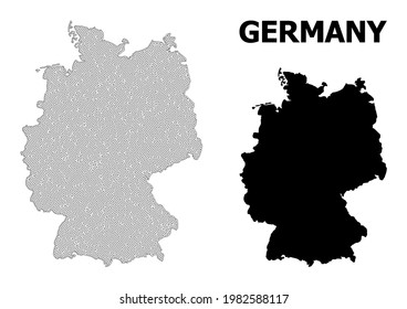 Polygonal mesh map of Germany in high detail resolution. Mesh lines, triangles and points form map of Germany.