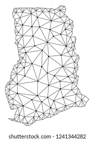 Polygonal mesh map of Ghana in black color. Abstract mesh lines, triangles and points with map of Ghana. Wire frame 2D polygonal line network in vector format. Carcass model for political templates.