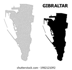 Polygonale Maschenkarte von Gibraltar in hoher Detailauflösung. Die Mesh-Linien, Dreiecke und Punkte bilden eine Karte von Gibraltar.