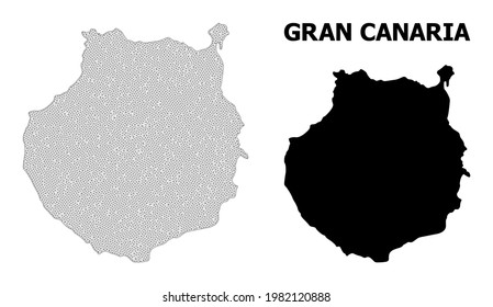 Mapa de malla poligonal de Gran Canaria en alta resolución. Líneas de malla, triángulos y puntos forman un mapa de Gran Canaria.