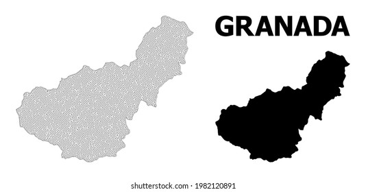 Polygonal mesh map of Granada Province in high detail resolution. Mesh lines, triangles and points form map of Granada Province.