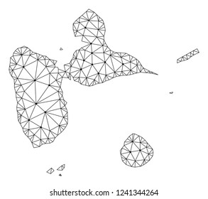 Polygonal mesh map of Guadeloupe in black color. Abstract mesh lines, triangles and points with map of Guadeloupe. Wire frame 2D polygonal line network in vector format.