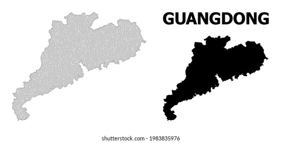 Polygonal mesh map of Guangdong Province in high resolution. Mesh lines, triangles and points form map of Guangdong Province.