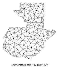 Polygonal mesh map of Guatemala in black color. Abstract mesh lines, triangles and points with map of Guatemala. Wire frame 2D polygonal line network in vector format.