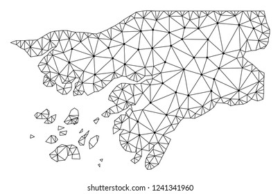 Polygonal mesh map of Guinea-Bissau in black color. Abstract mesh lines, triangles and points with map of Guinea-Bissau. Wire frame 2D polygonal line network in vector format.