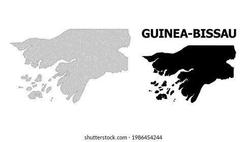 Polygonal mesh map of Guinea-Bissau in high detail resolution. Mesh lines, triangles and points form map of Guinea-Bissau.