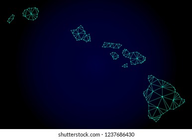 Polygonal mesh map of Hawaii State. Abstract mesh lines, triangles and points on dark background with map of Hawaii State.