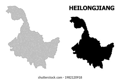 Mapa de malla poligonal de la provincia de Heilongjiang en alta resolución. Líneas de malla, triángulos y puntos forman un mapa de la provincia de Heilongjiang.