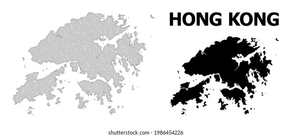 Mapa de malla poligonal de Hong Kong en alta resolución. Líneas de malla, triángulos y puntos forman un mapa de Hong Kong.