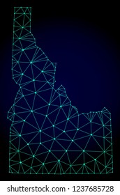 Polygonal mesh map of Idaho State. Abstract mesh lines, triangles and points on dark background with map of Idaho State.