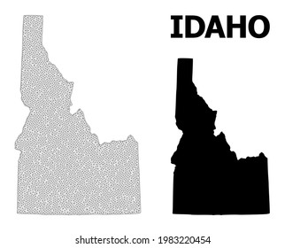 Mapa de malla poligonal del estado de Idaho en alta resolución. Líneas de malla, triángulos y puntos forman un mapa del estado de Idaho.