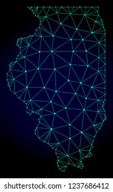 Polygonal mesh map of Illinois State. Abstract mesh lines, triangles and points on dark background with map of Illinois State.