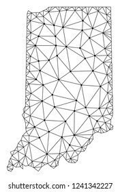 Polygonal mesh map of Indiana State in black color. Abstract mesh lines, triangles and points with map of Indiana State. Wire frame 2D polygonal line network in vector format.