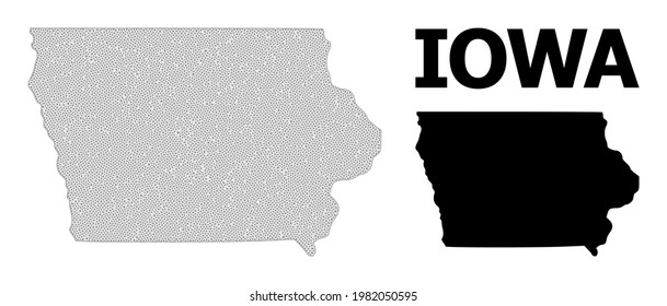 Mapa de malla poligonal del estado de Iowa en alta resolución. Líneas de malla, triángulos y puntos forman un mapa del estado de Iowa.