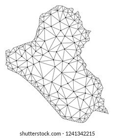 Polygonal mesh map of Iraq in black color. Abstract mesh lines, triangles and points with map of Iraq. Wire frame 2D polygonal line network in vector format. Carcass model for patriotic illustrations.