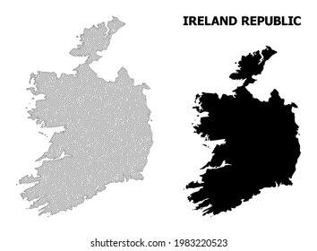 Polygonal mesh map of Ireland Republic in high detail resolution. Mesh lines, triangles and dots form map of Ireland Republic.