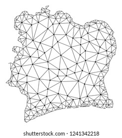 Polygonal mesh map of Ivory Coast in black color. Abstract mesh lines, triangles and points with map of Ivory Coast. Wire frame 2D polygonal line network in vector format.