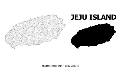 Polygonal mesh map of Jeju Island in high detail resolution. Mesh lines, triangles and dots form map of Jeju Island.