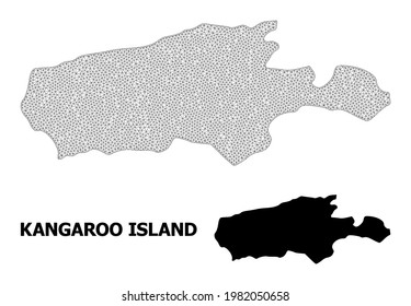 Polygonal mesh map of Kangaroo Island in high detail resolution. Mesh lines, triangles and dots form map of Kangaroo Island.