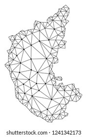 Polygonal mesh map of Karnataka State in black color. Abstract mesh lines, triangles and points with map of Karnataka State. Wire frame 2D polygonal line network in vector format.