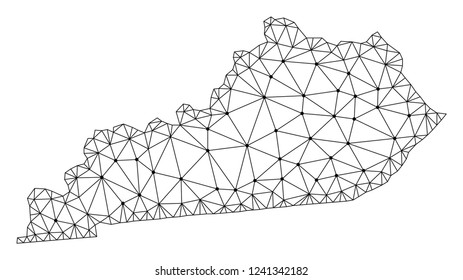 Polygonal mesh map of Kentucky State in black color. Abstract mesh lines, triangles and points with map of Kentucky State. Wire frame 2D polygonal line network in vector format.