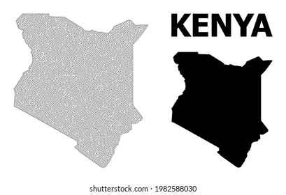 Polygonal mesh map of Kenya in high resolution. Mesh lines, triangles and points form map of Kenya. High resolution wire frame carcass polygonal line network in vector format on a white background.