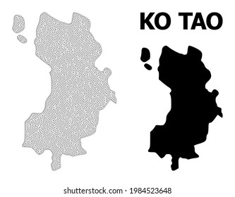 Polygonal mesh map of Ko Tao in high detail resolution. Mesh lines, triangles and points form map of Ko Tao.