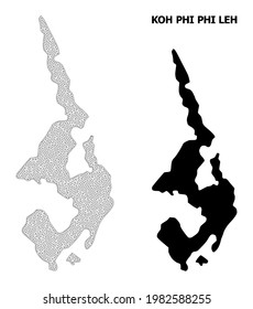 Polygonale Maschenkarte von Koh Phi Leh in hoher Detailauflösung. Mesh Linien, Dreiecke und Punkte bilden eine Karte von Koh Phi Leh.