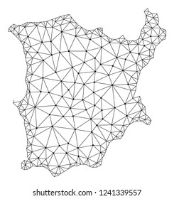 Polygonal mesh map of Koh Samui in black color. Abstract mesh lines, triangles and points with map of Koh Samui. Wire frame 2D polygonal line network in vector format.