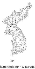 Polygonal mesh map of Korea in black color. Abstract mesh lines, triangles and points with map of Korea. Wire frame 2D polygonal line network in vector format.