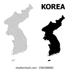 Polygonal mesh map of Korea in high resolution. Mesh lines, triangles and dots form map of Korea. High resolution wire frame carcass polygonal line network in vector format on a white background.