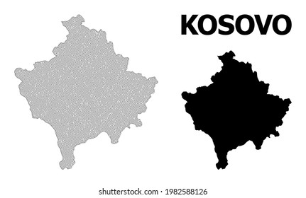Polygonal mesh map of Kosovo in high detail resolution. Mesh lines, triangles and dots form map of Kosovo. High detail wire frame carcass polygonal line network in vector format on a white background.