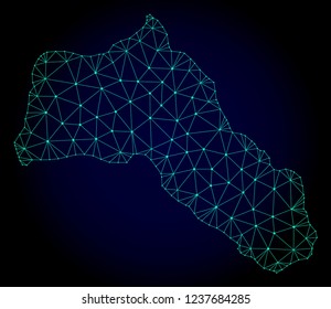 Polygonal mesh map of Kurdistan. Abstract mesh lines, triangles and points on dark background with map of Kurdistan. Wire frame 2D polygonal line network in vector format on a dark blue background.