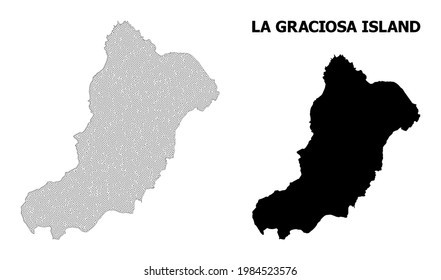 Polygonal mesh map of La Graciosa Island in high detail resolution. Mesh lines, triangles and points form map of La Graciosa Island.