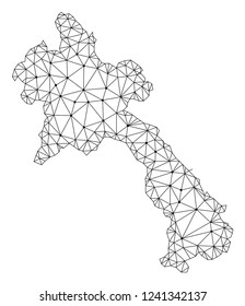 Polygonal mesh map of Laos in black color. Abstract mesh lines, triangles and points with map of Laos. Wire frame 2D polygonal line network in vector format. Carcass model for political posters.